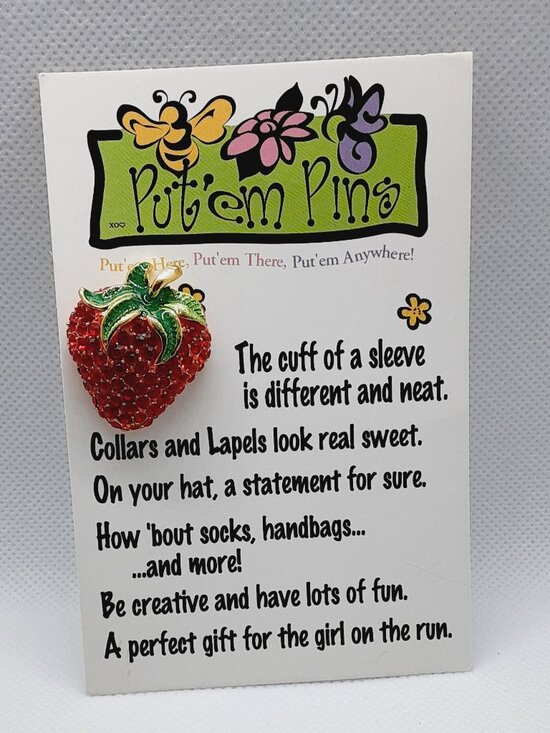 Put 'Em Pins Jewelry - NEW on card Strawberry Put 'Em Pin